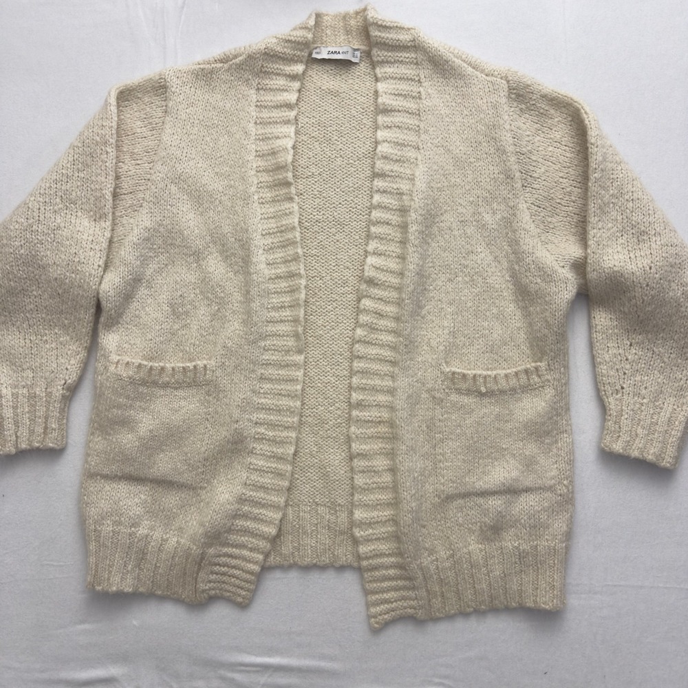 ZARA Oversized Wool Mohair Blend Slouchy Cardigan Cream Beige Size Medium
